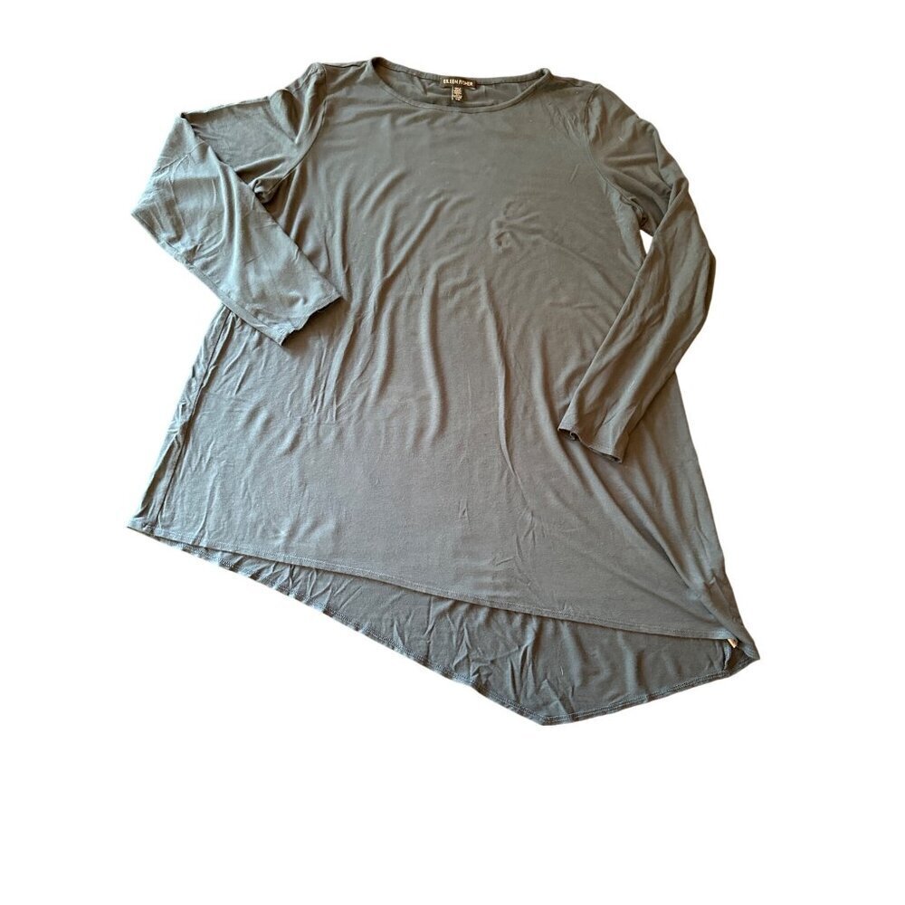 Eileen Fisher Asymmetrical‎ Hem Tunic Top L/G Blue Grey